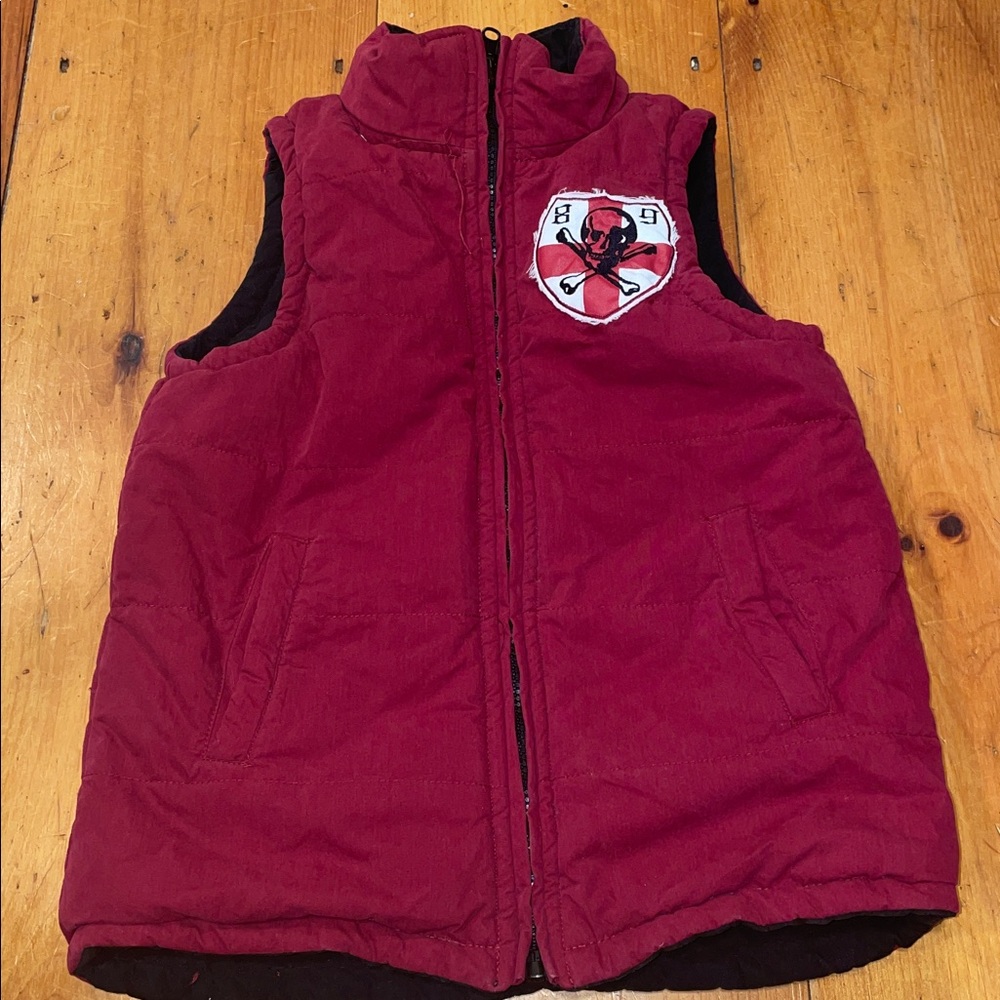 Kids Vest Reversible Skull & Cross Bones Maroon & Black 89